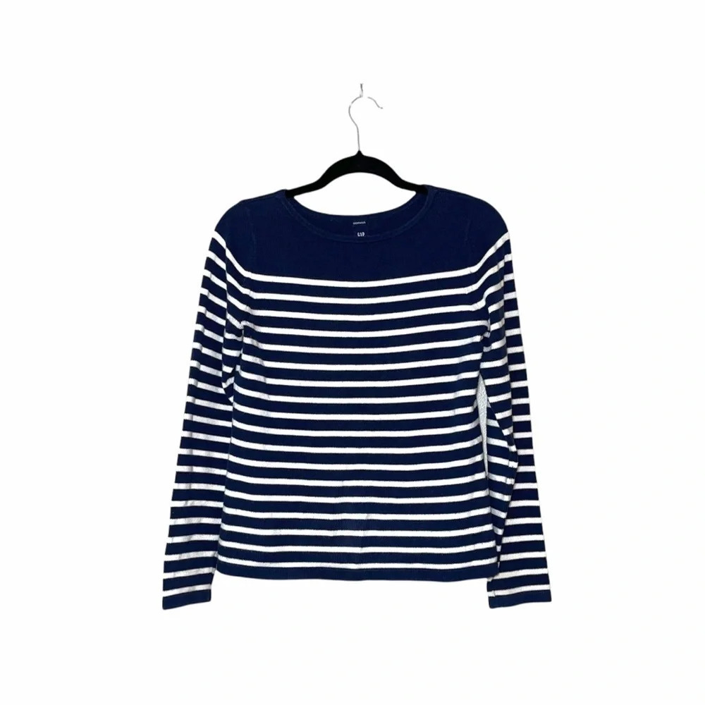 GAP Stretch Navy Blue & White Striped Knit Pullover Sweater Small Women’s